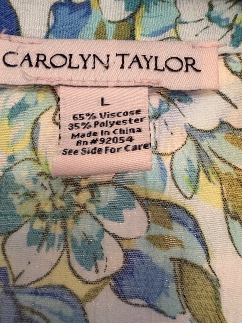 🌞🪻🌼LIKE NEW Carolyn Taylor Blue & Lime Floral Tie-Front Cap Sleeve Blouse LARGE - Picture 3 of 8